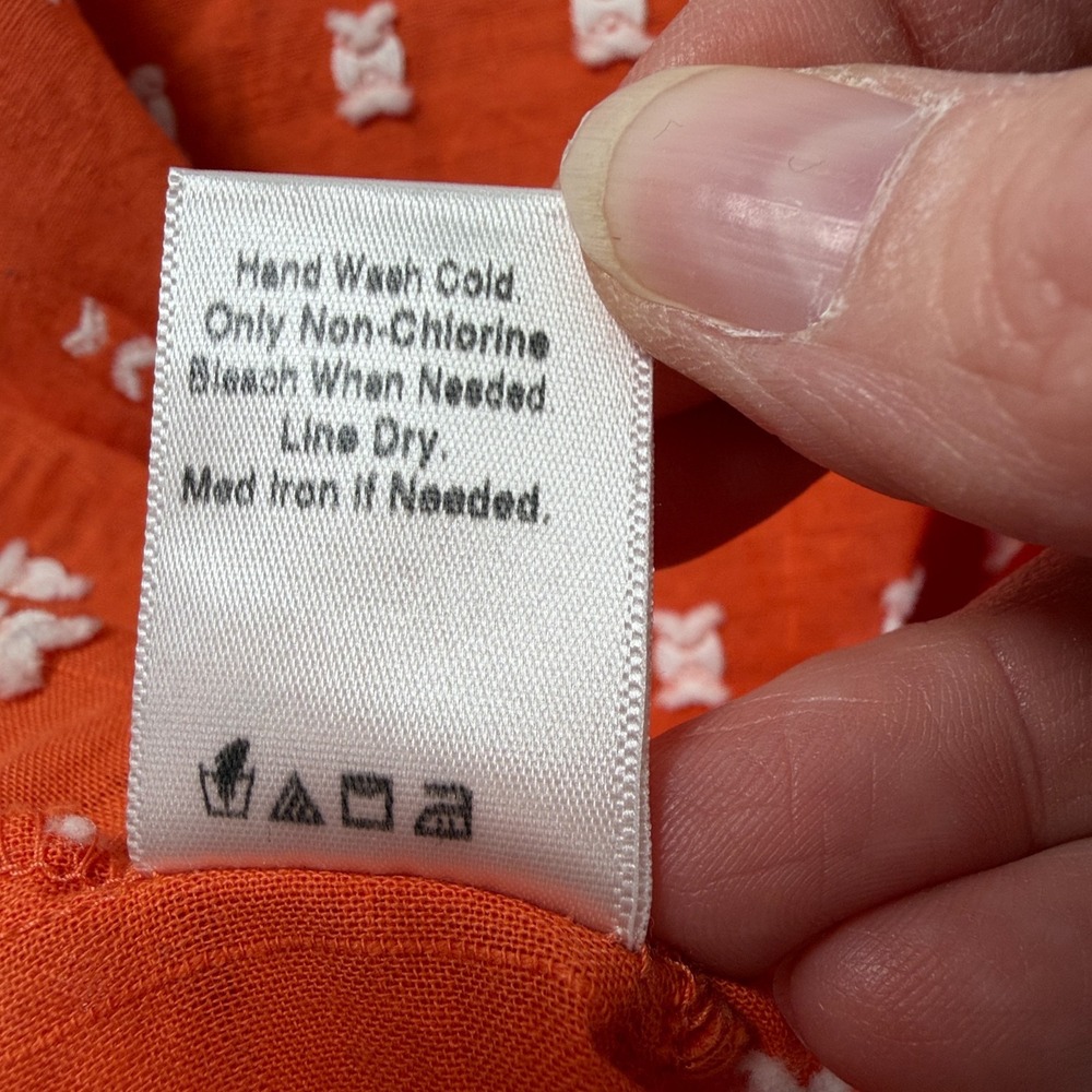 Coldwater Creek Embroidered Top Sz L Orange Cotton Lightweight Boho Cottage - Picture 8 of 8